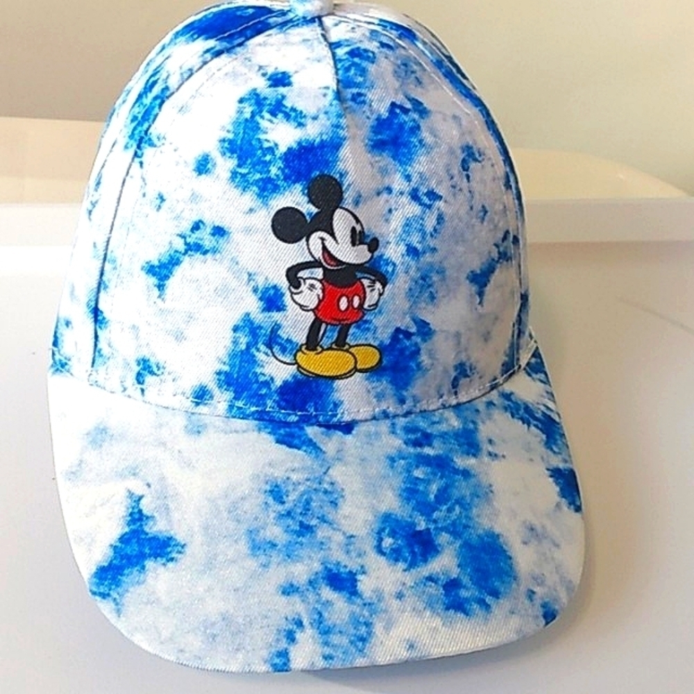 DISNEY'S MICKEY MOUSE DENIM BLUE WHITE TIE DYED SNAPBACK CAP SIZE OS NWT
